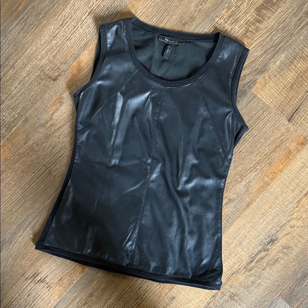 BCBGMaxAzria Black Faux Leather Tank Top
